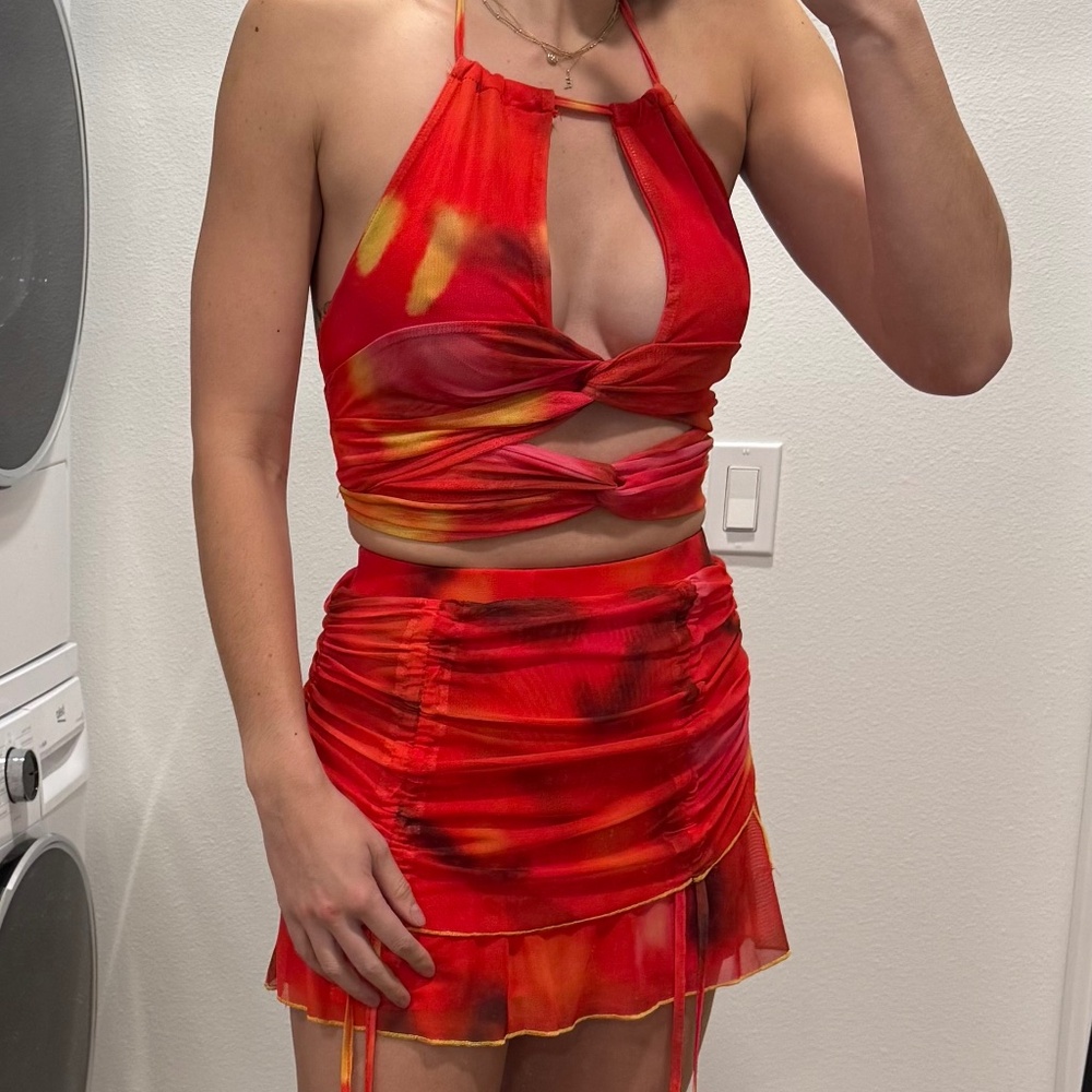 Printed Two-Piece Red Set
